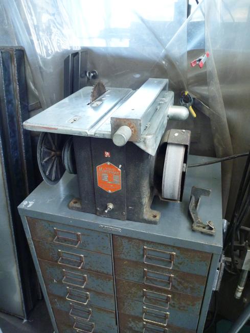 Stanley Handyman table saw bench grinder, flamingsteel.com, steel sculpture, roy mackey