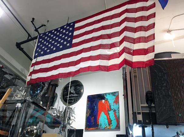 patriotic, artist studio, Trump painting
