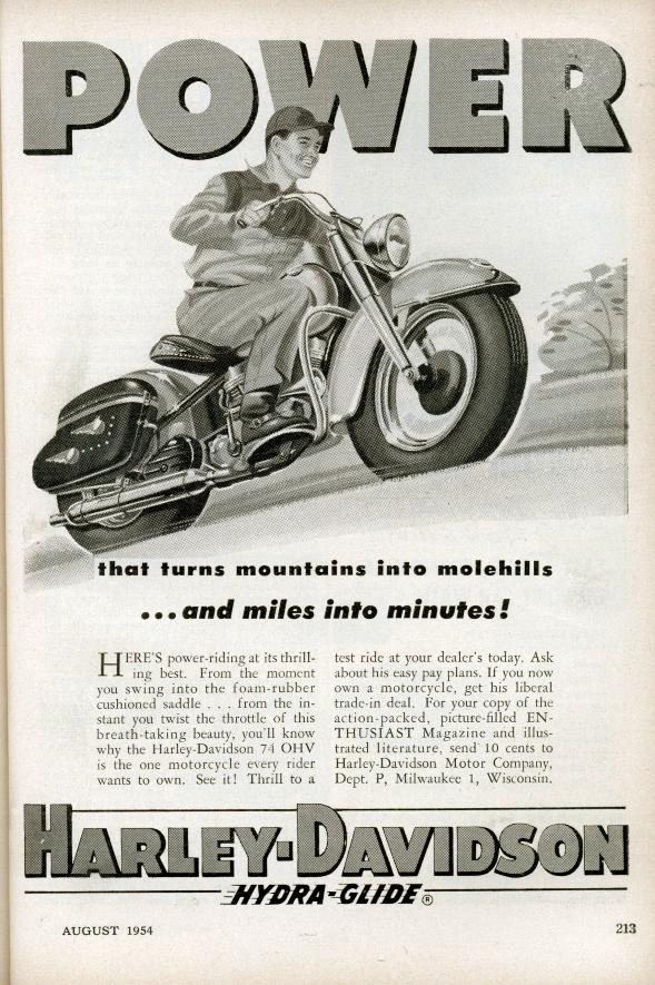 1954 harley ad, Hydra glide, flamingsteel.com, roy mackey, steel sculpture