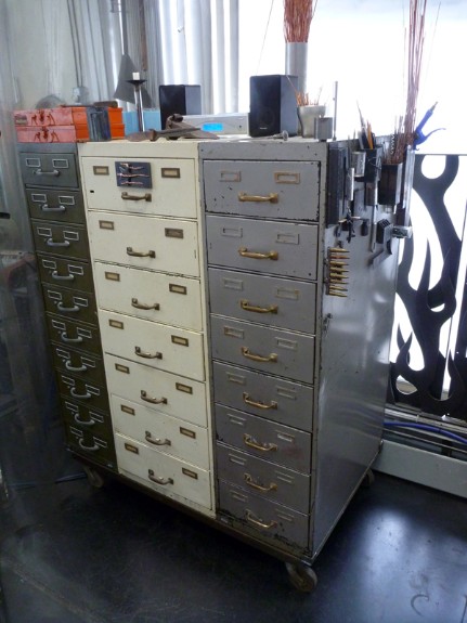 vintage file cabinets, bolt storage solution, flamingsteel.com, steel sculpture, steel art, roy mackey, New York