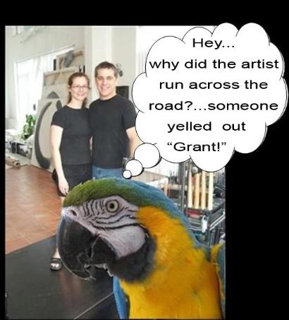 why did the artist run across the road, flamingsteel.com, roy mackey, steel sculpture, steel art, vancouver bc, sweetie the bird