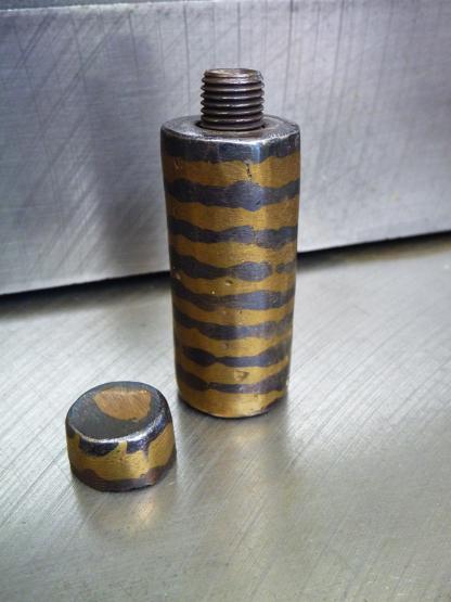 small brass and steel bottle, roy mackey, steel sculpture, flamingsteel.com