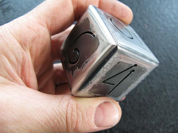 small cnc dice, flamingsteel.com, steel sculpture, roy mackey