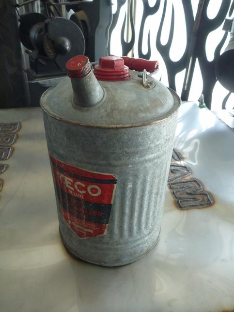 vintage gas can, flamingsteel.com, roy mackey, steel sculpture