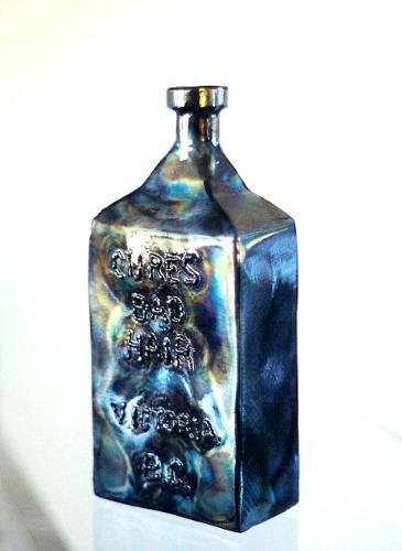 Antique steel medicine bottle, roy mackey, steel art, steel sculpture, flamingsteel.com, vancouver artist