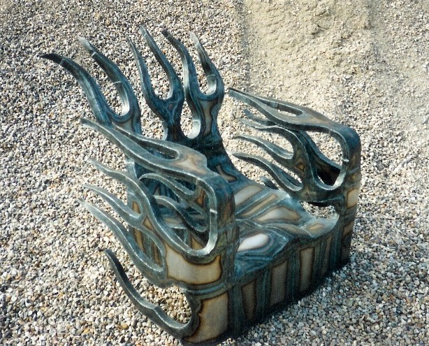 Flame chair, roy mackey, steel sculpture