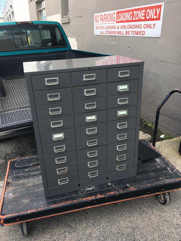 vintage cabinet, flamingsteel, multi drawer cabinet, live work studio, roy mackey